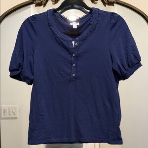 J. Crew Navy Short Sleeve Tee with Picot Trim